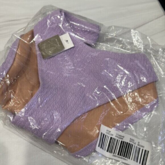 NWT J.Crew Purple Textured Curved Waist Cheeky Bikini Bottom Size Small - Picture 3 of 4